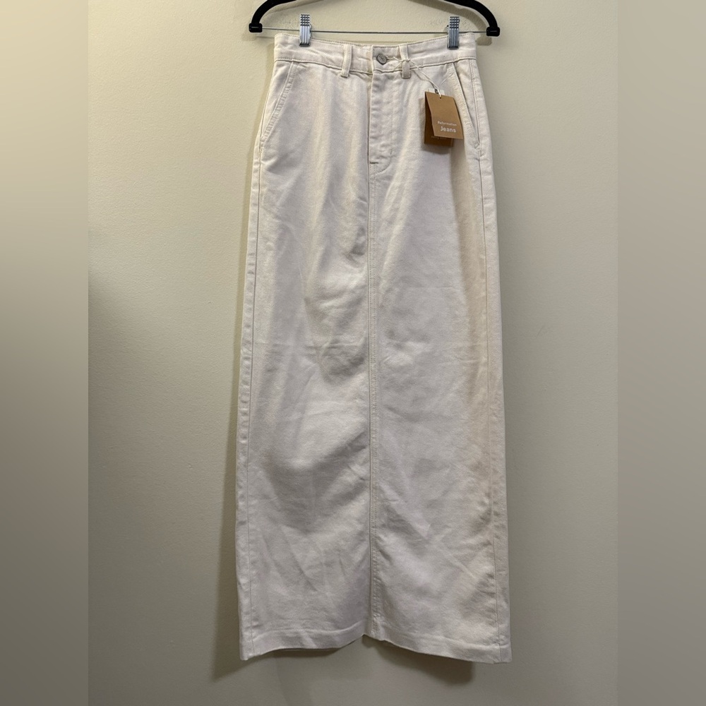 NWT Reformation Anthropologie Myles Denim Maxi Skirt in Light Cream - 24